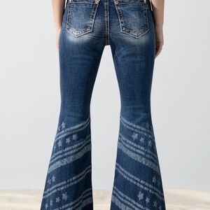 Blue Flare Jeans with Chevron Design